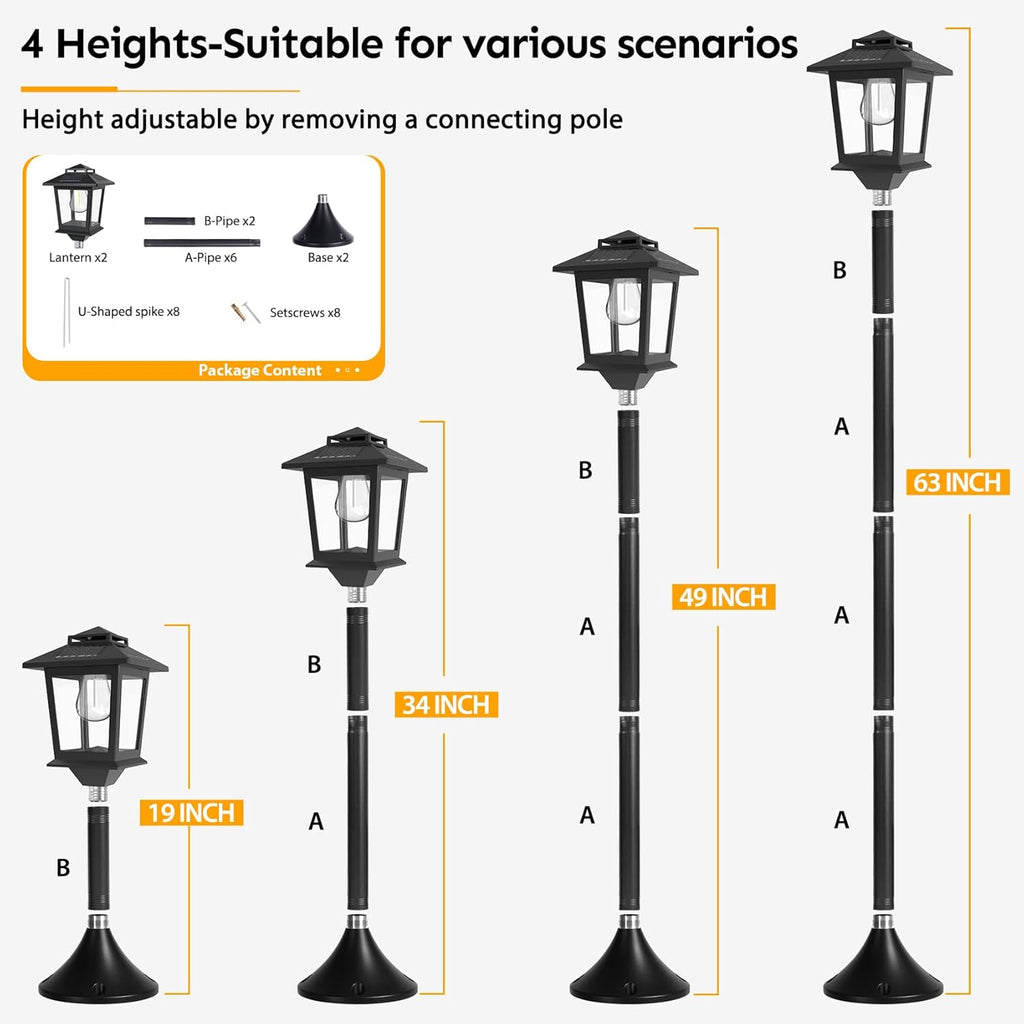 63" Aluminum Solar Lamp Post Lights Outdoor 2 Pack and 2 in 1 Outdoor Solar Lamp Post Light with Planter E74836