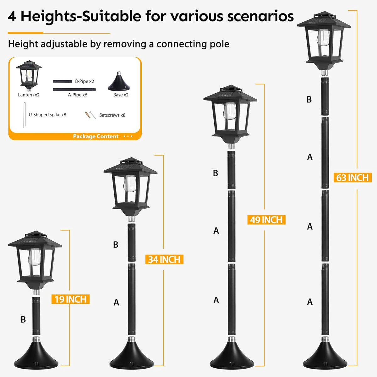 63" Aluminum Solar Lamp Post Lights Outdoor 2 Pack and 2 in 1 Outdoor Solar Lamp Post Light with Planter E74836