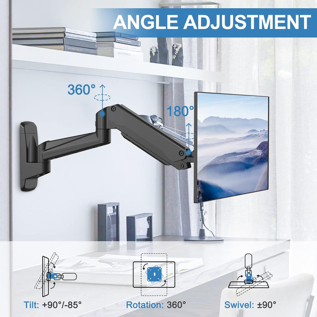 Single Wall Monitor Mount, Fully Adjustable Ultrawide Wall Mounted Monitor Arm, Full Motion Computer Wall Mount with Extendable Arm, Pack of 2 R104075