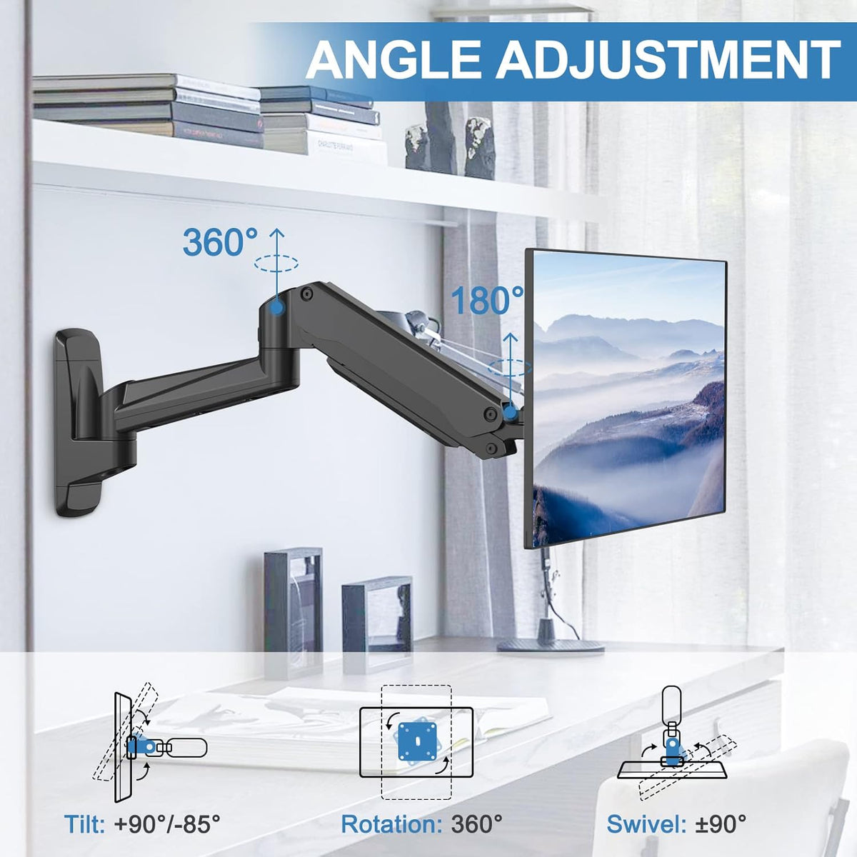 Single Wall Monitor Mount, Fully Adjustable Ultrawide Wall Mounted Monitor Arm, Full Motion Computer Wall Mount with Extendable Arm, Pack of 2 R104075