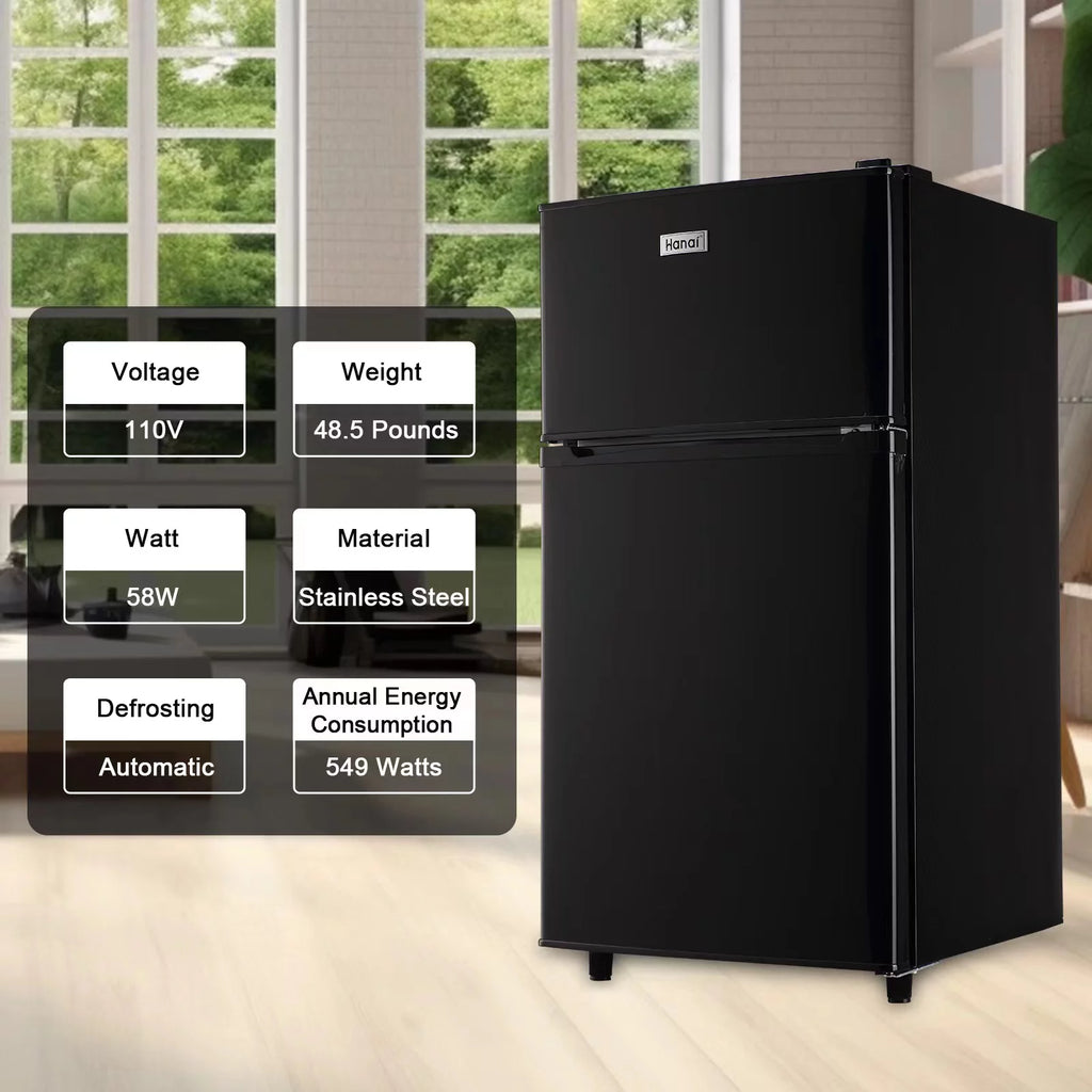 3.2 Cubic Feet Retro Dual Door Mini Fridge with Freezer F328546