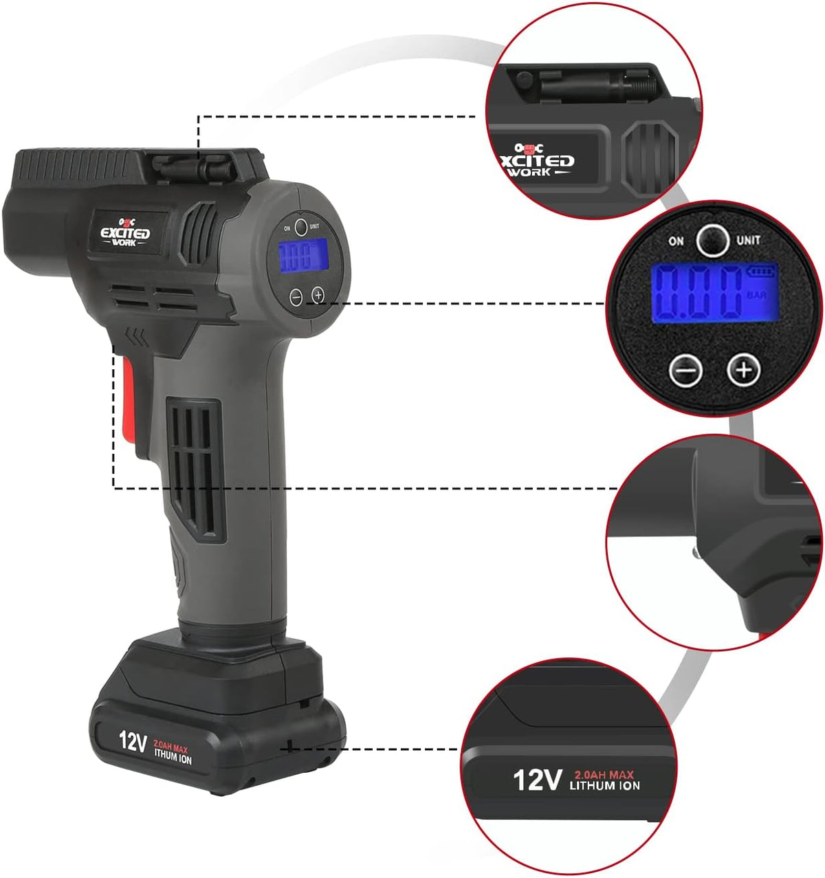 12V Portable Wireless Tire Inflator Air Compressor Y500