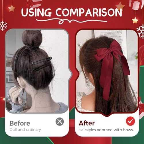 Velvet Christmas Tree Bows with Hair Clip, 10 PCS Red S371311