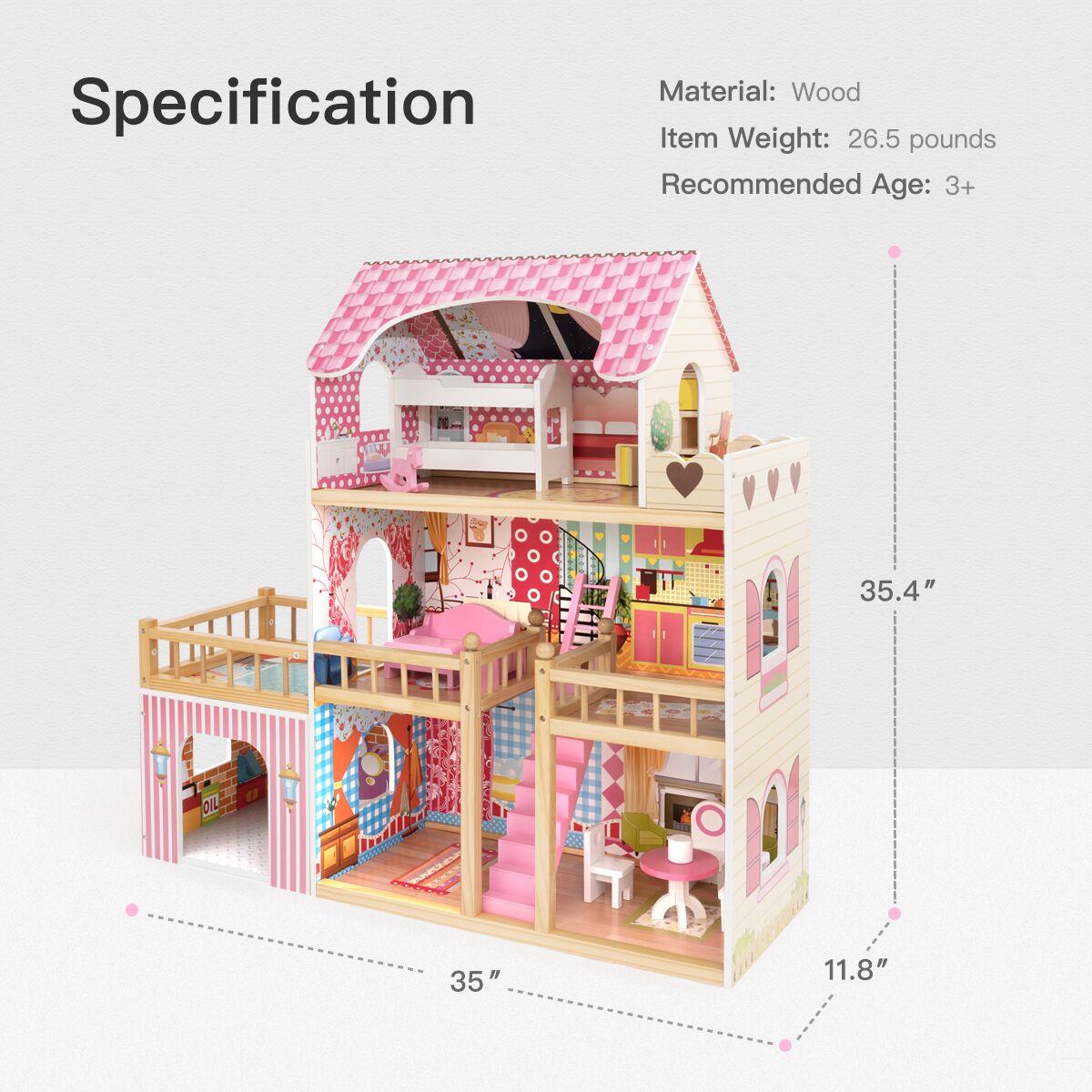 Dollhouse Toy Family House with 7 pcs Furniture O108