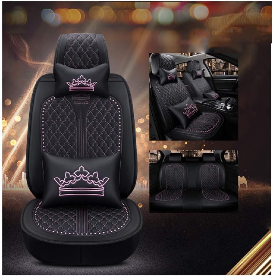 Black-Pink PU Leather Car Seat Covers 5 Seats Full Set A622245