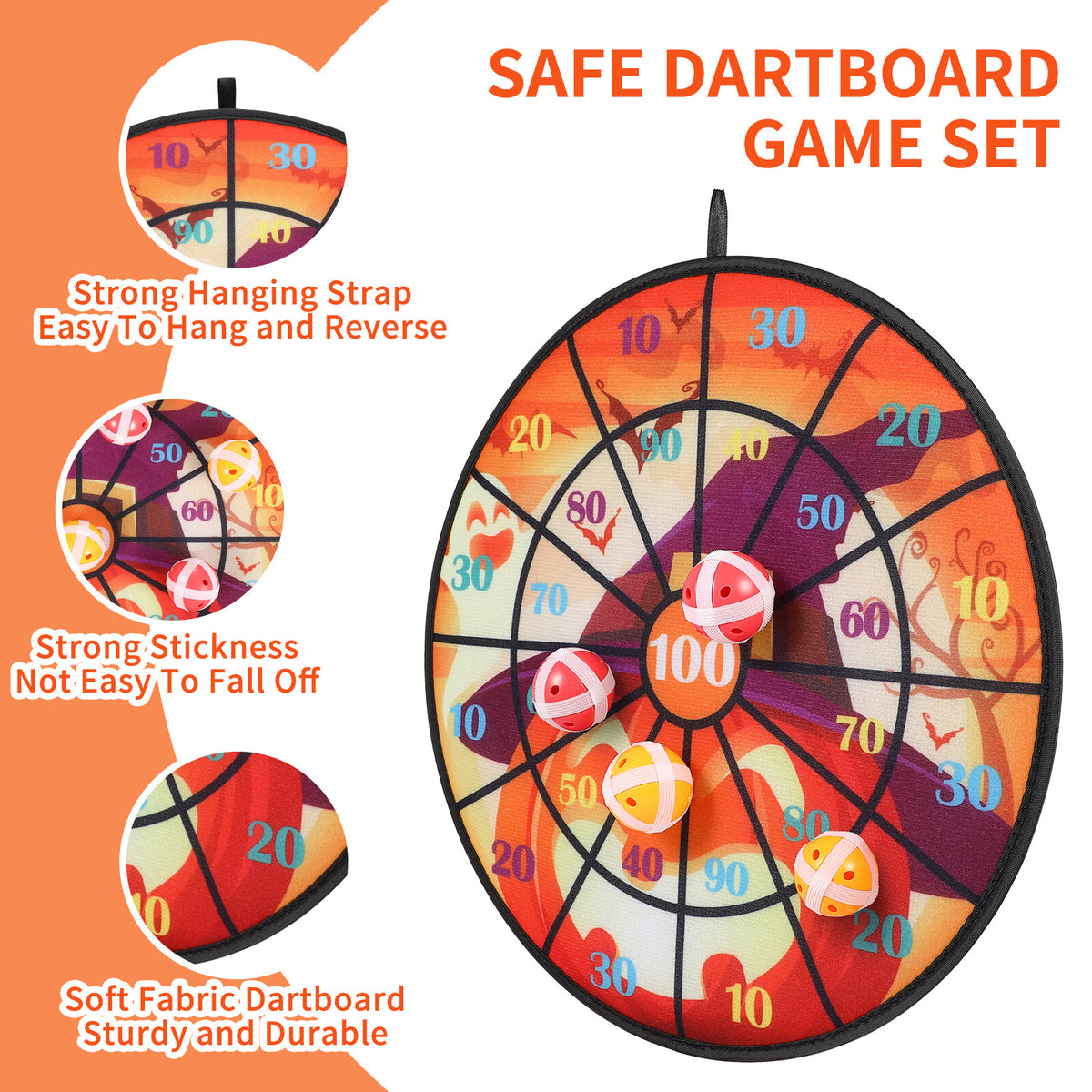Halloween Themed Dartboard 13.7 Inch with 6 Sticky Balls B834