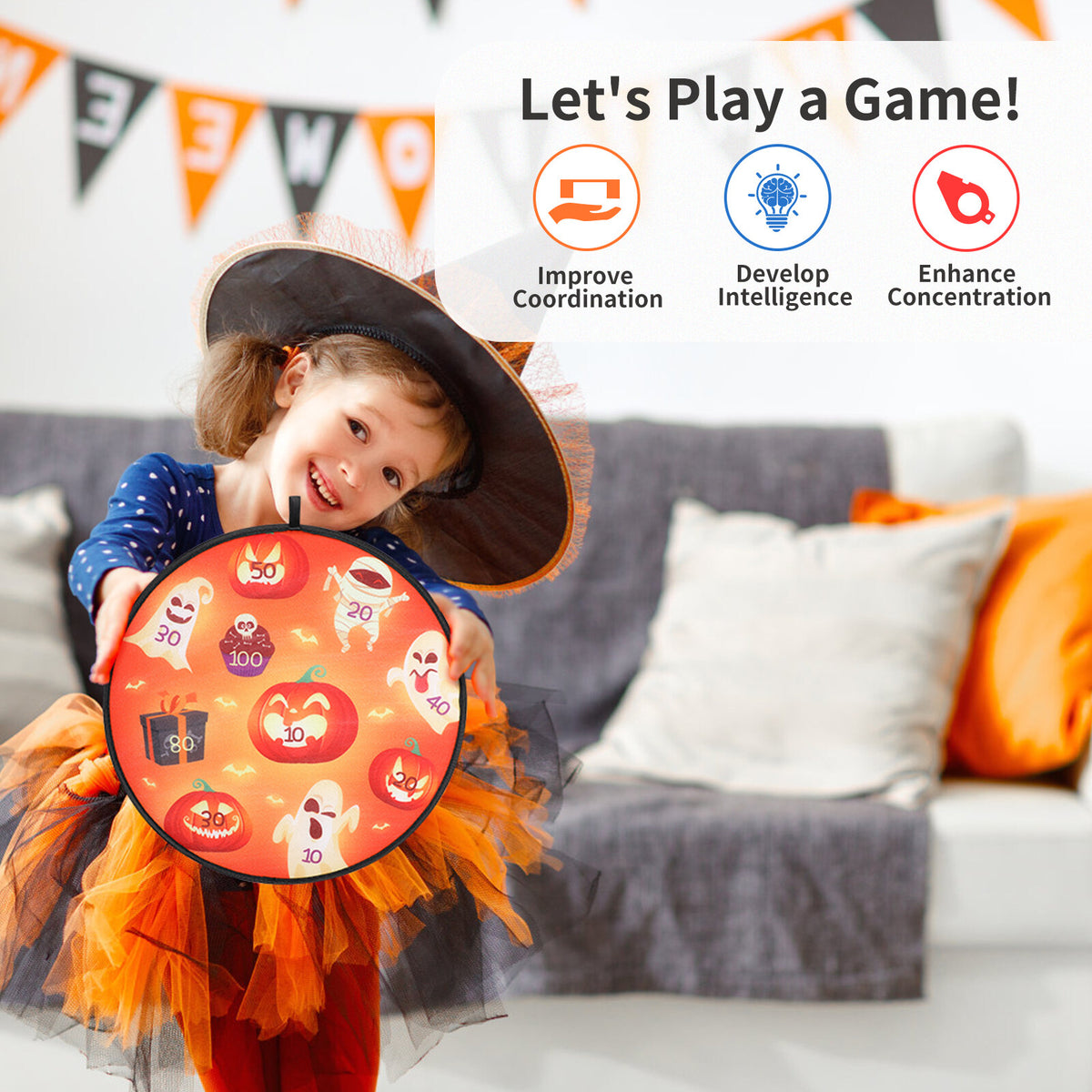Halloween Themed Dartboard 13.7 Inch with 6 Sticky Balls B834