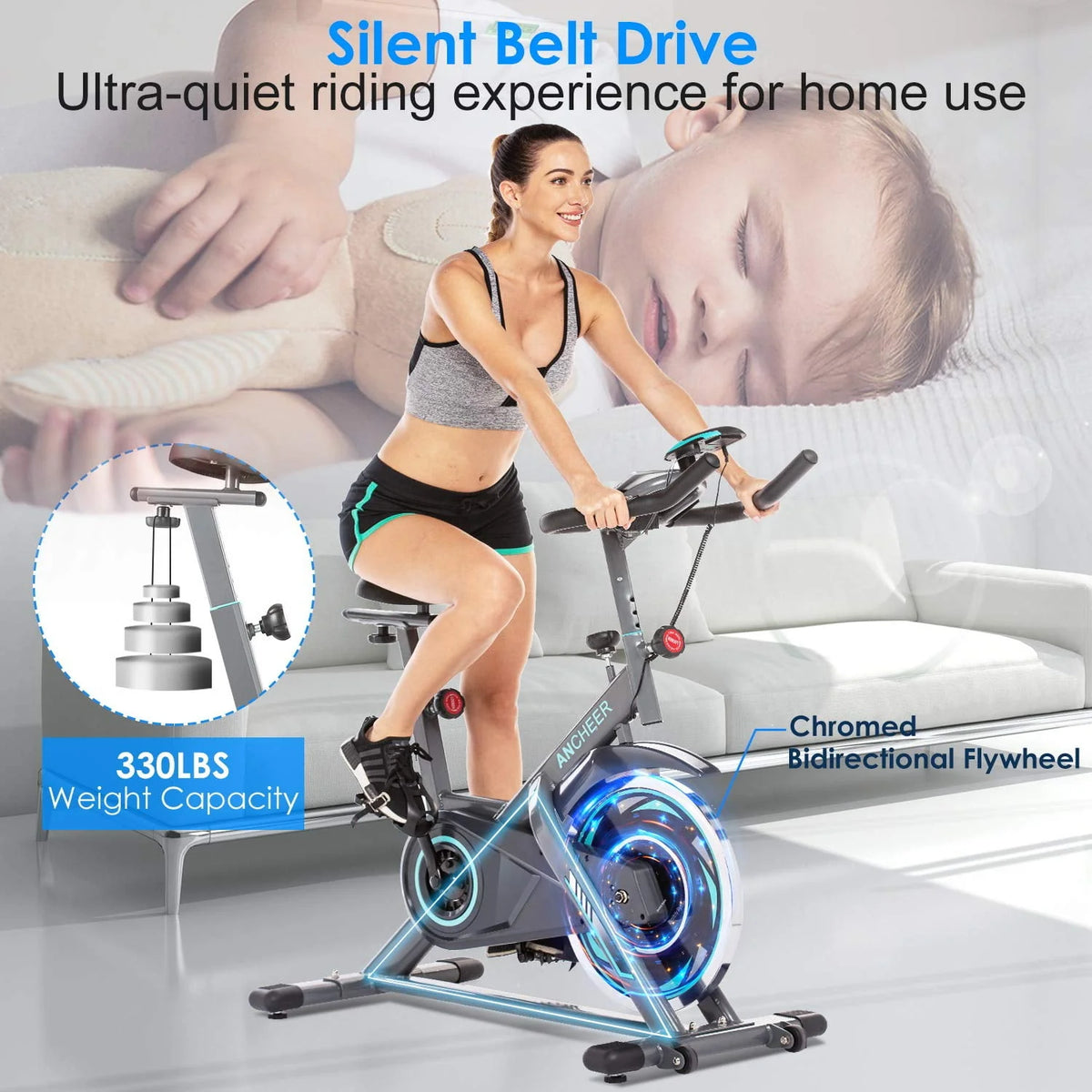 Indoor Exercise Bike with LCD Monitor and 330 lbs Weight Capacity R149