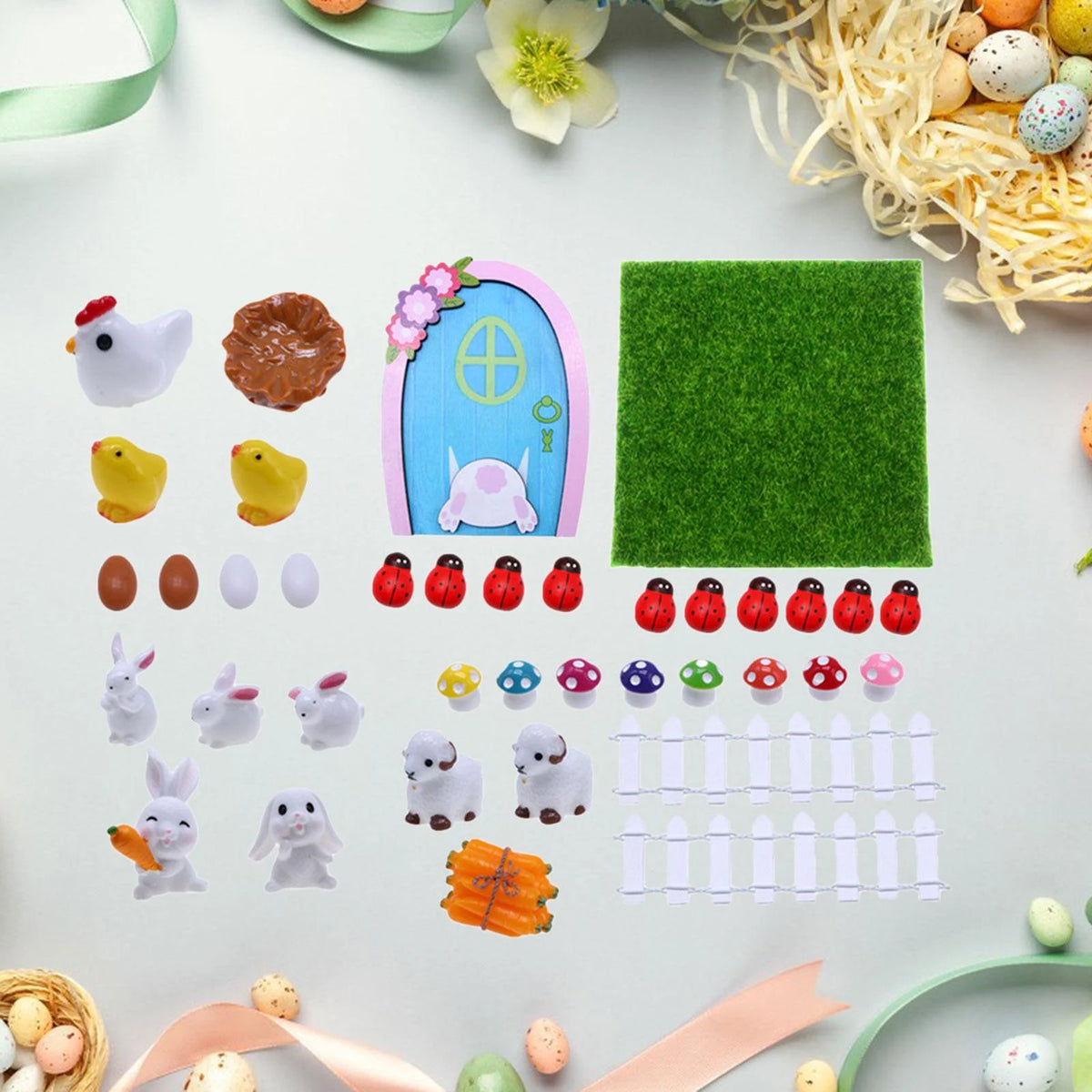 Easter Decoration Rabbit, Sheep, Chick, Eggs, Fence, Door and Lawn Fairy Figurines D671039