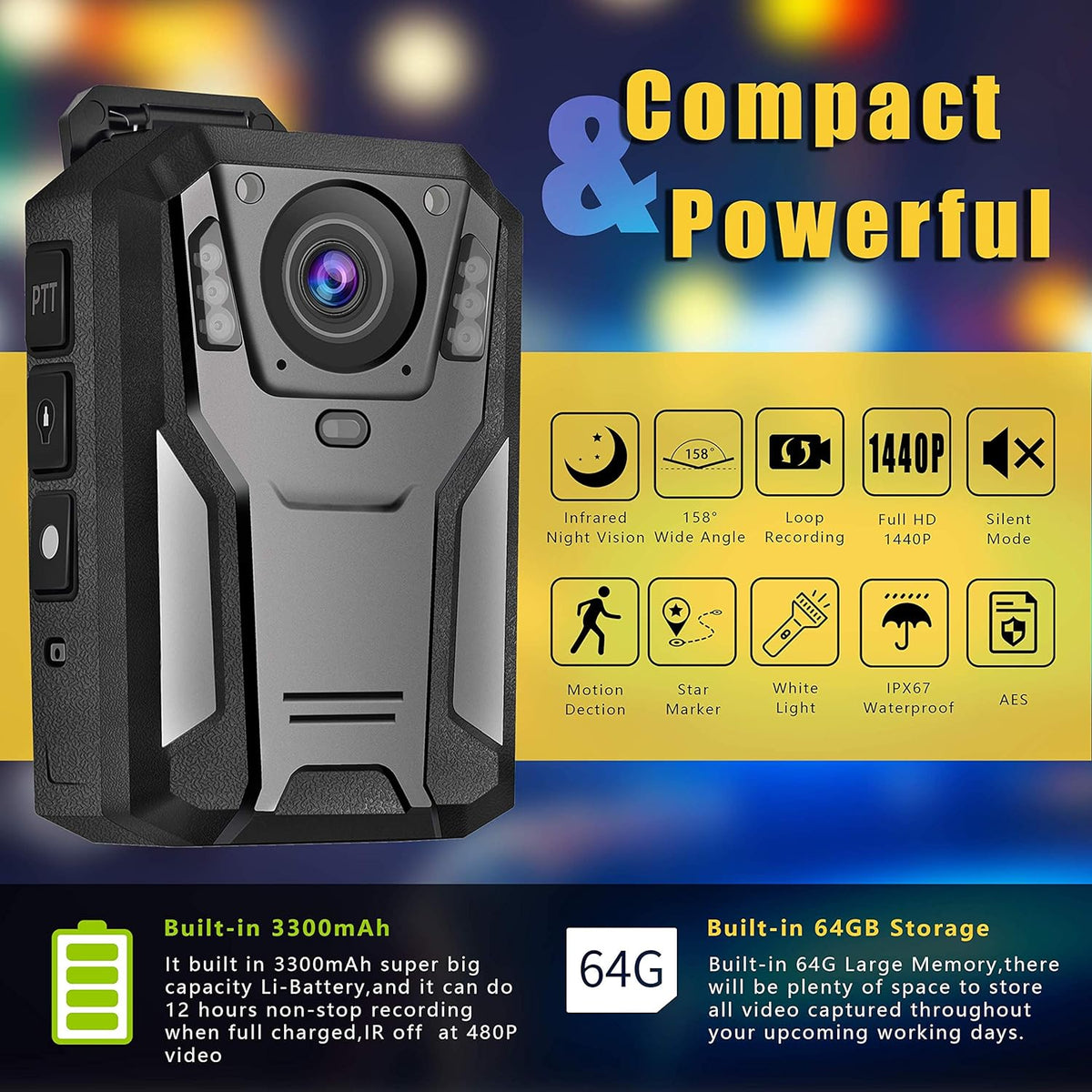 Police Body Camera with Infrared Night Vision P615622