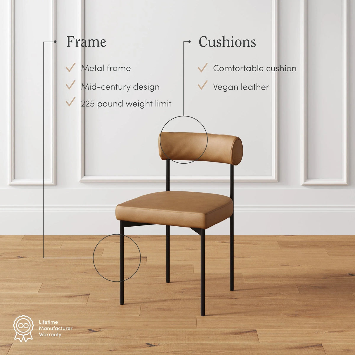 Brown Metal Legs Vegan Leather Dining Chair M23894