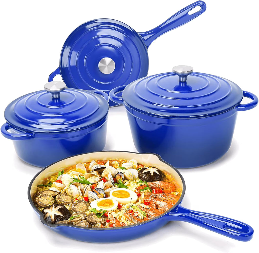 7 Piece Enameled Cast Iron Cookware Set with Ceramic Nonstick Coating X796