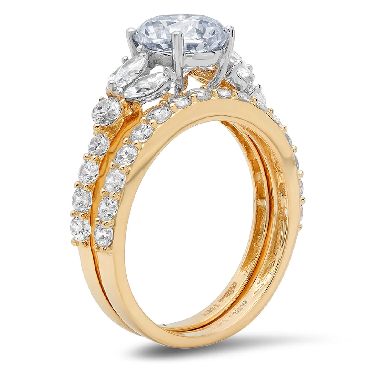 3.06ct Round Cut Blue Natural Aquamarine 18k Yellow White Gold Ring Band Set Size 3.5 Y3094