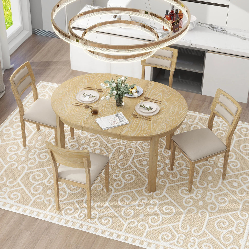 5 Piece Extendable Dining Table Set with 4 Upholstered Chairs Y363