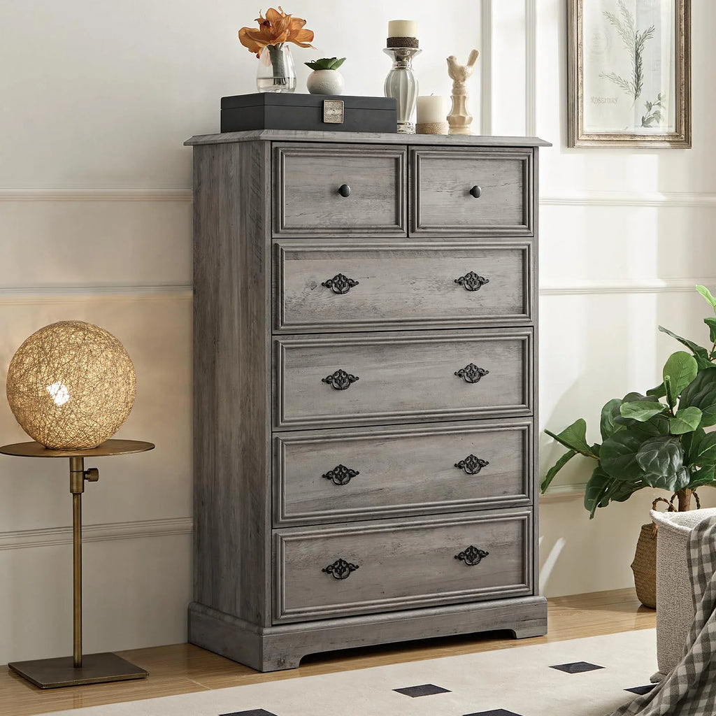 Grey 6 Drawer Wood Dresser I68346