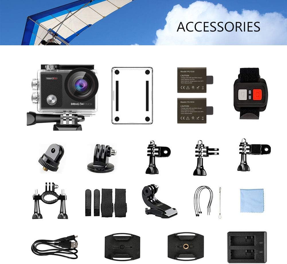 4K Waterproof Action Camera with Remote Control and Helmet Accessories Kit Pack of 2 A105