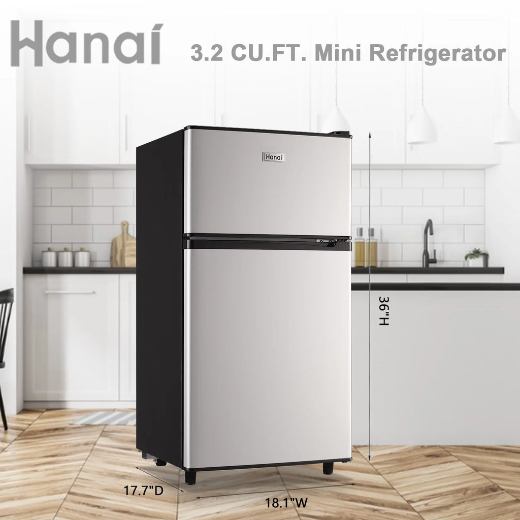 3.2 Cubic Feet Retro Dual Door Mini Fridge with Freezer F328546