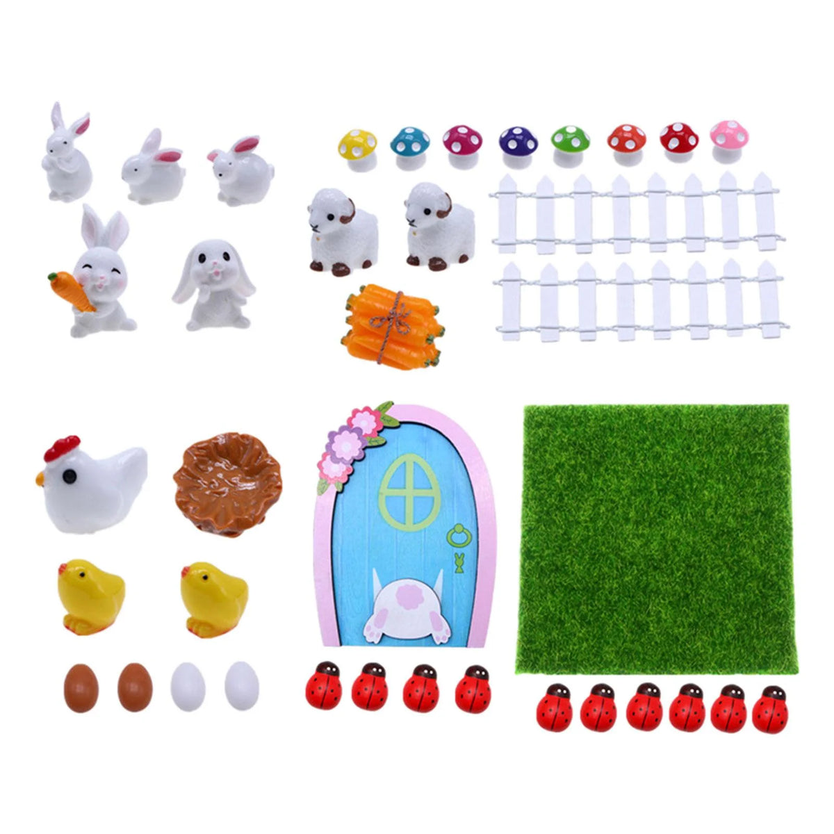 Easter Decoration Rabbit, Sheep, Chick, Eggs, Fence, Door and Lawn Fairy Figurines D671039