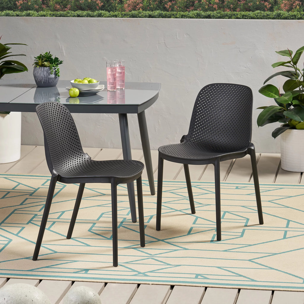 White Plastic Patio Dining Chair Set of 2 O991456