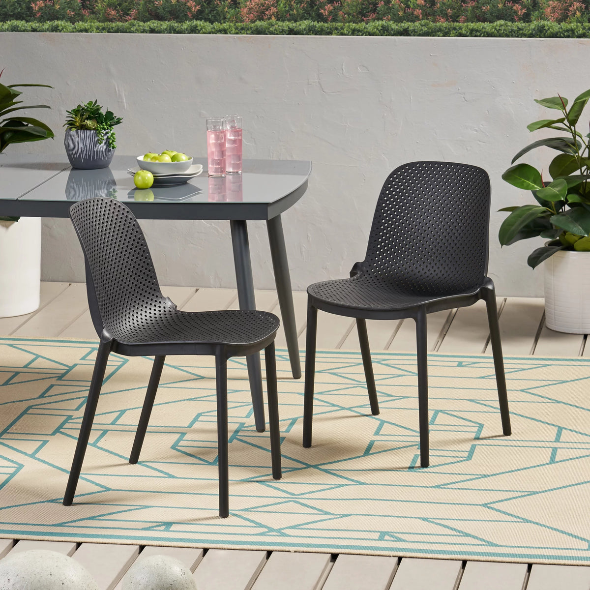 White Plastic Patio Dining Chair Set of 2 O991456