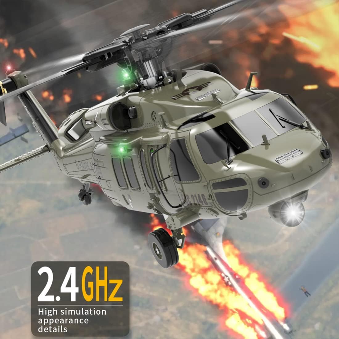 2.4G 6CH Brushless Direct Drive Remote Control Military Helicopter Q654