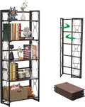 5 Shelf Folding Metal Bookshelf, Set of 2, Dark Brown I2712