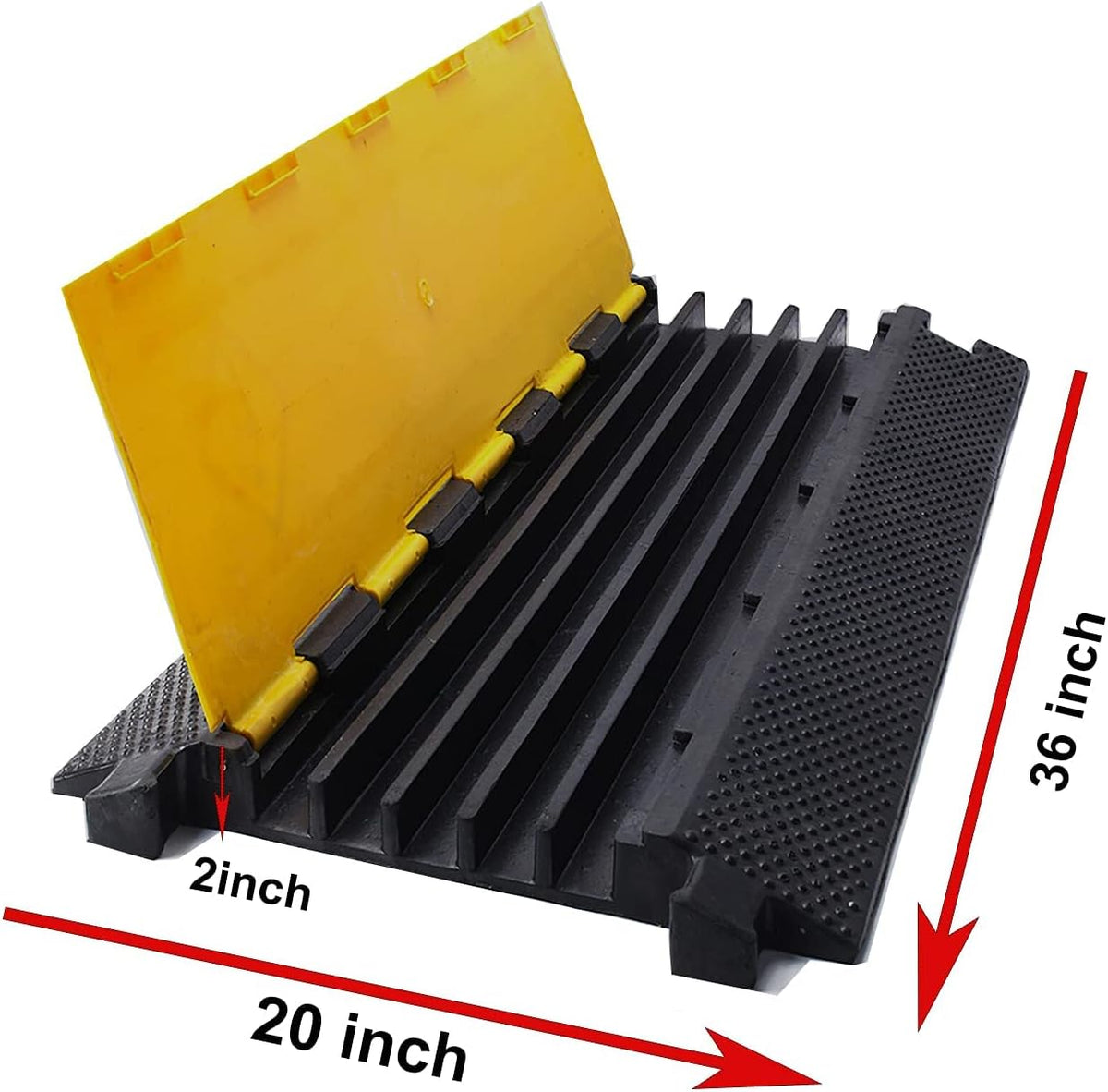 36x20x2” 5 Channel Rubber Cable Protector with Yellow Flip-Open Top Cover I252279