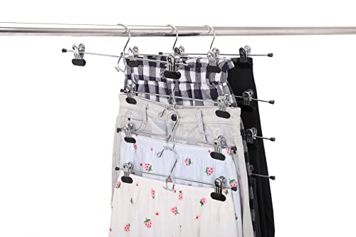 6 Pc Heavy Duty Metal Pants Hangers with Adjustable Clips W9428