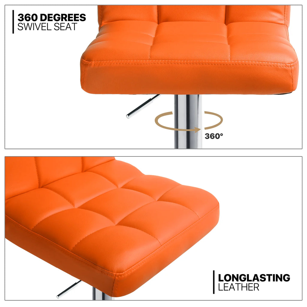 Set of 4 Adjustable Swivel Bar Stools Faux Leather, Orange N397
