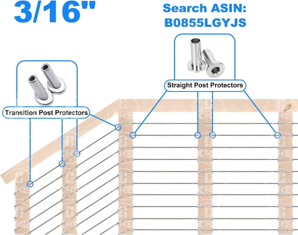 40 PCS 30 Degree Angle Cable Railing Corner Protector Sleeve for 5/32, 3/16 Wire Rope, T316 Stainless Steel K3905