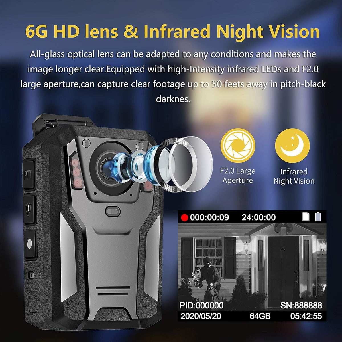Police Body Camera with Infrared Night Vision P615622