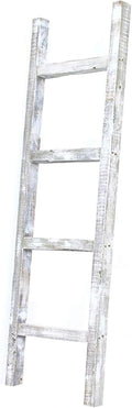 4 ft White Wash Reclaimed Wood Decorative Ladder K7907