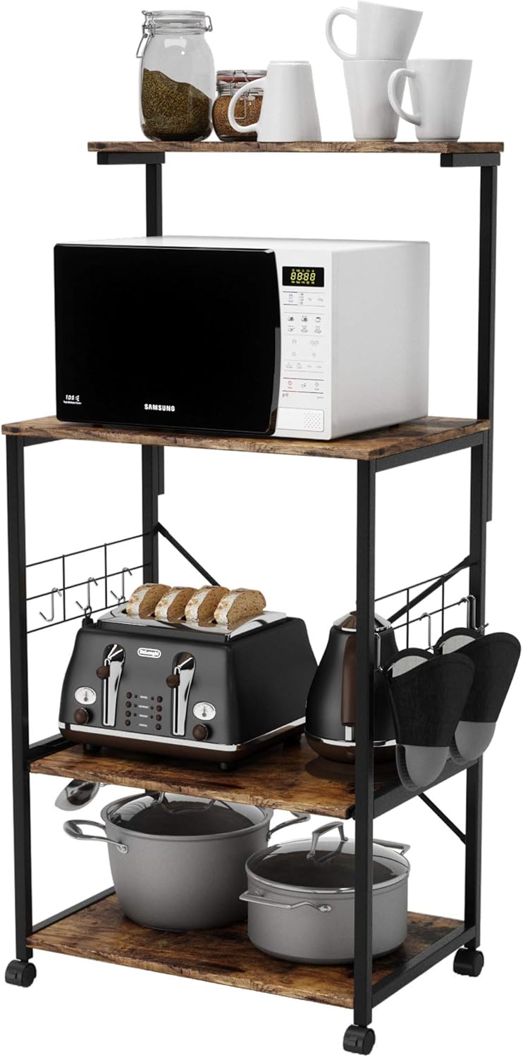 4 Tier Kitchen Storage Cart with Side Hooks P4376