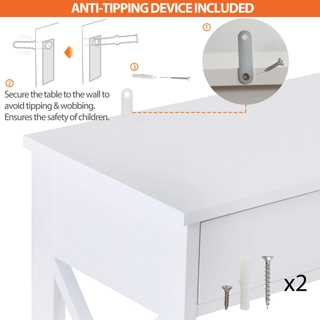 White Wooden Console Table with 1 Drawer and 2 Storage Shelves Y508202