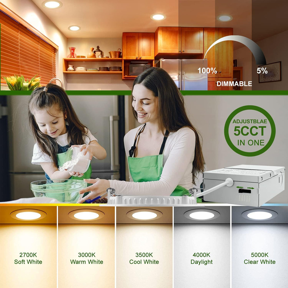 12 Pack 4 Inch 5CCT Ultra-Thin LED Recessed Ceiling Light with Junction Box, 9.5W 80W Eqv, Dimmable S844