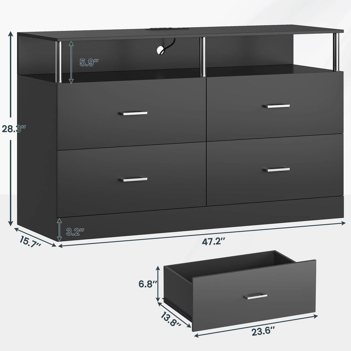 Black 4 Drawer Dresser with LED Lights & Charging Station B563