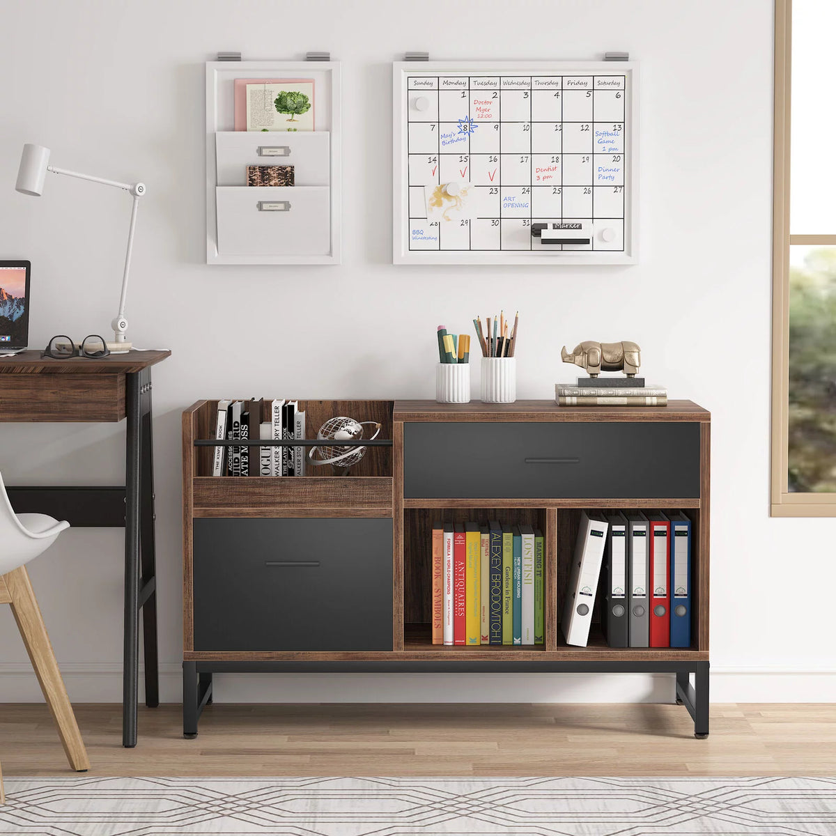 2 Drawer Wood File Cabinet with Storage Shelves H88940