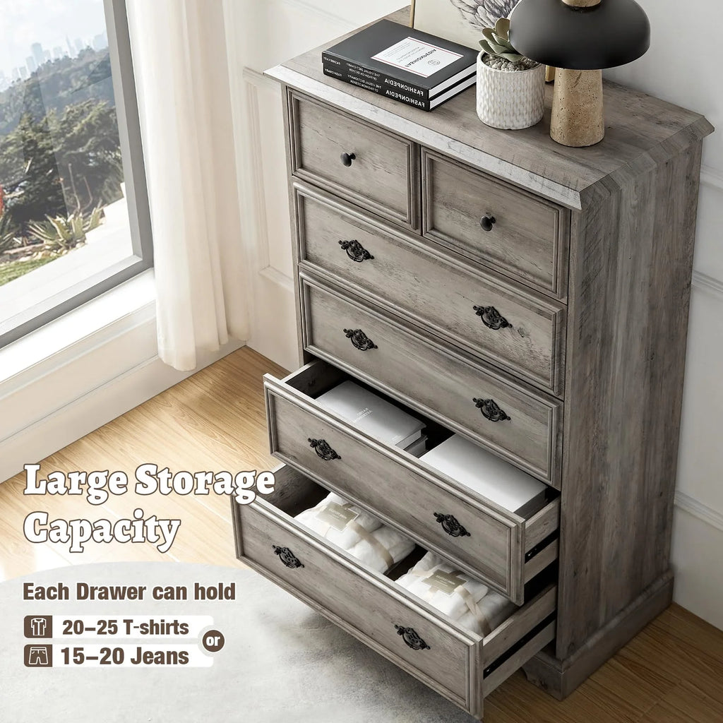 Grey 6 Drawer Wood Dresser I68346