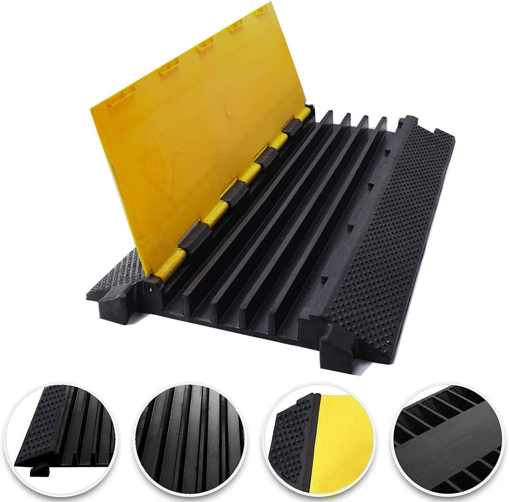 36x20x2” 5 Channel Rubber Cable Protector with Yellow Flip-Open Top Cover I252279