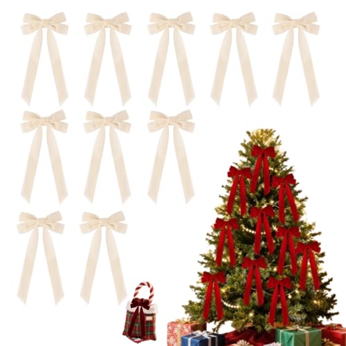 Velvet Christmas Tree Bows with Hair Clip, 10 PCS Red S371311