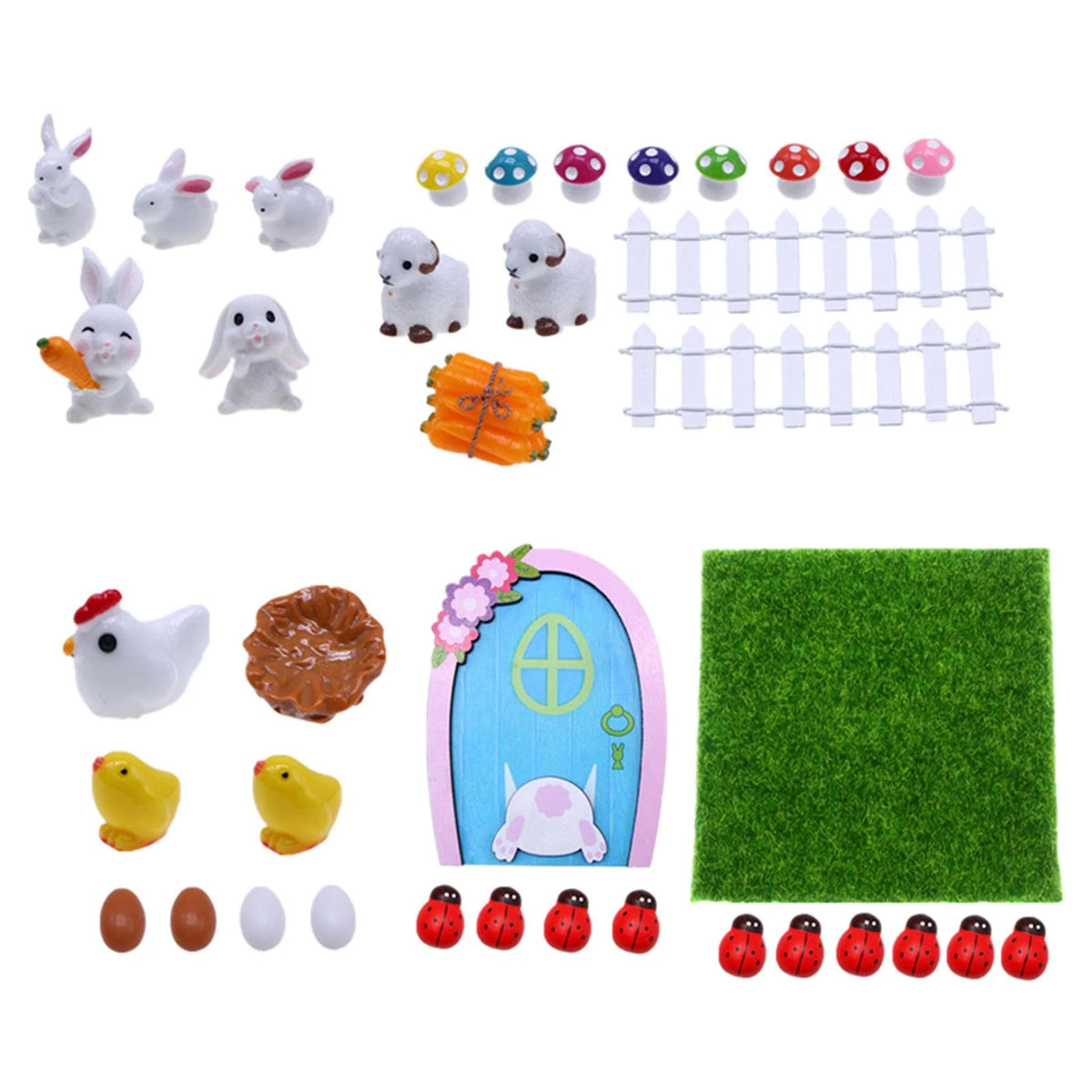 Easter Decoration Rabbit, Sheep, Chick, Eggs, Fence, Door and Lawn Fairy Figurines D671039