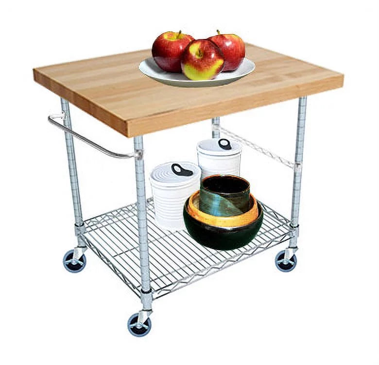2 Tier Gourmet Cart with Maple Butcher Block Top T669