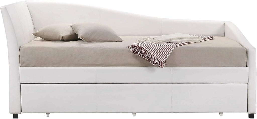 White Faux Leather Upholstered Daybed with Trundle C48898