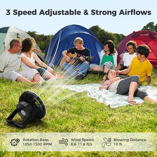 8-Inch Portable Camping Fan with LED Lantern, 10000mAh Rechargeable Battery Operated Tent Fan I927