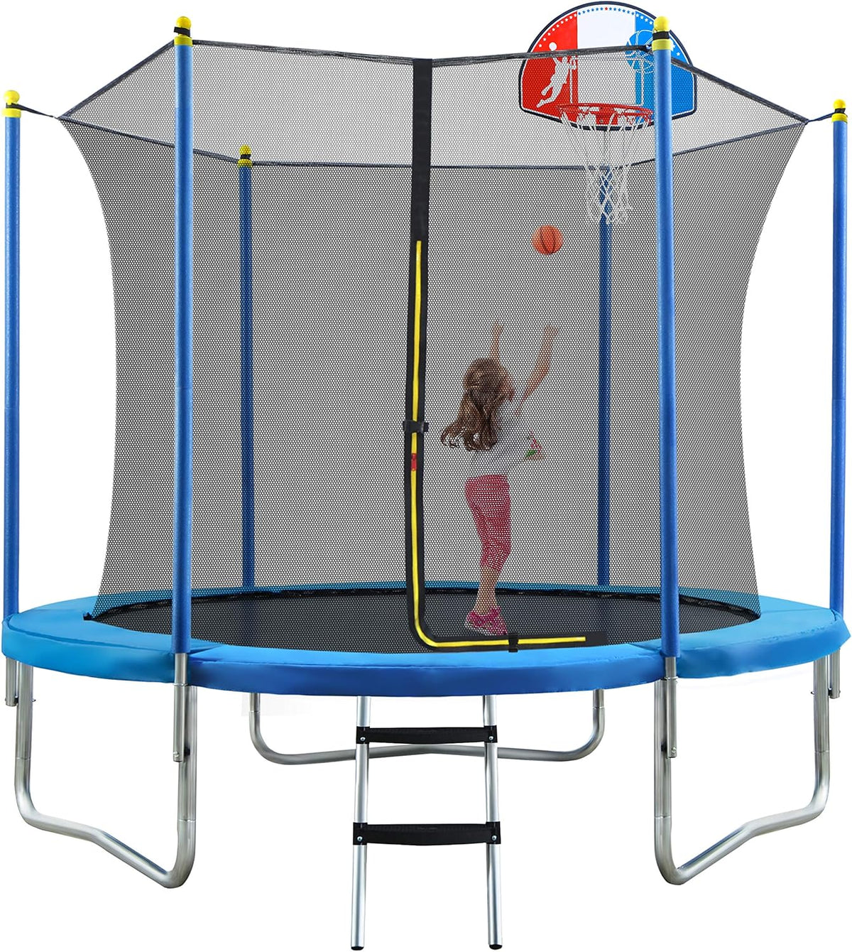8FT 10FT 14FT 15FT 16FT Trampoline with Safety Enclosure Net, Basketball Hoop and Ladder S98890