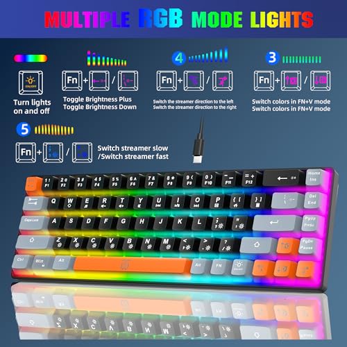 Compact RGB Backlit Gaming Keyboard (68 Keys, White&Grey&Orange) A4252