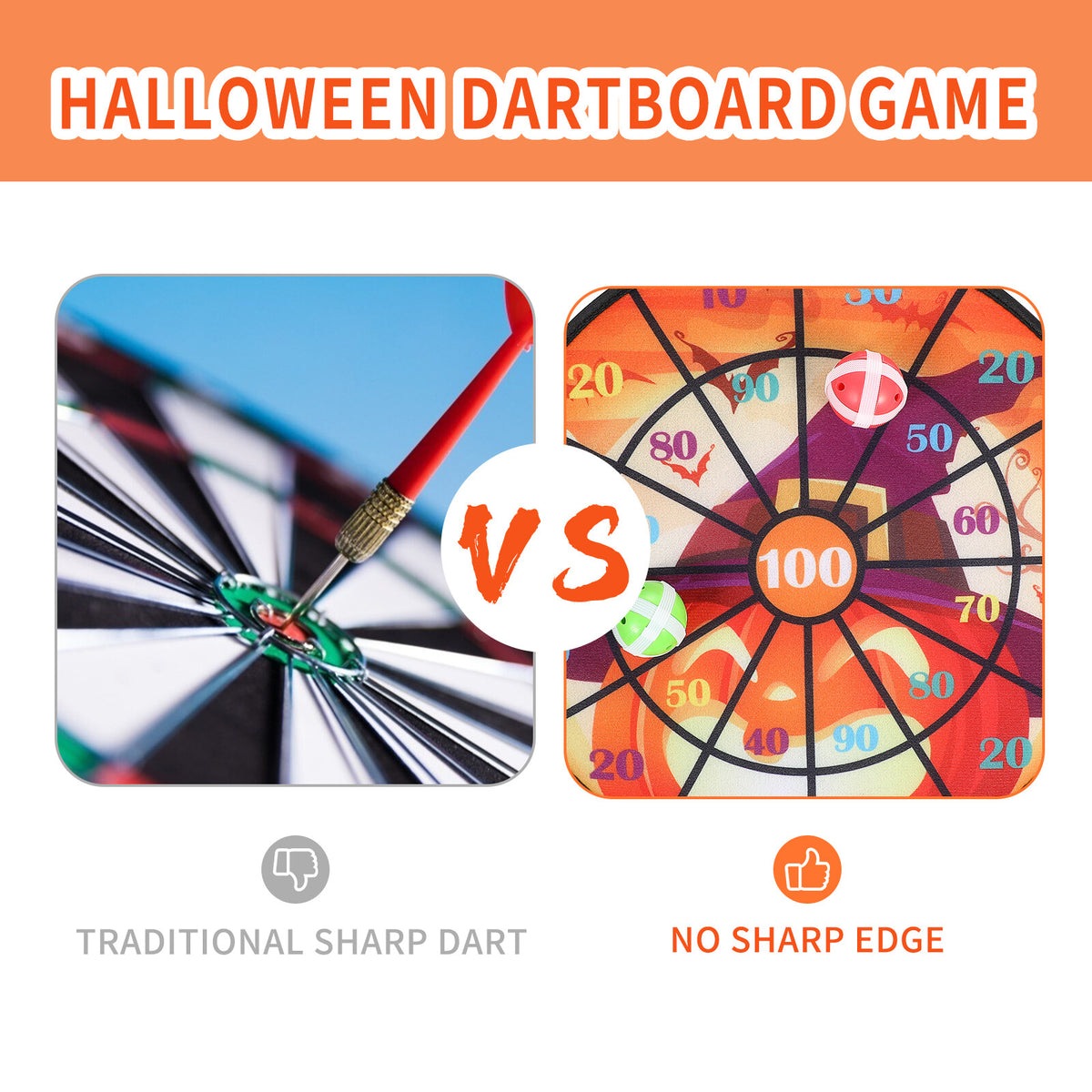 Halloween Themed Dartboard 13.7 Inch with 6 Sticky Balls B834