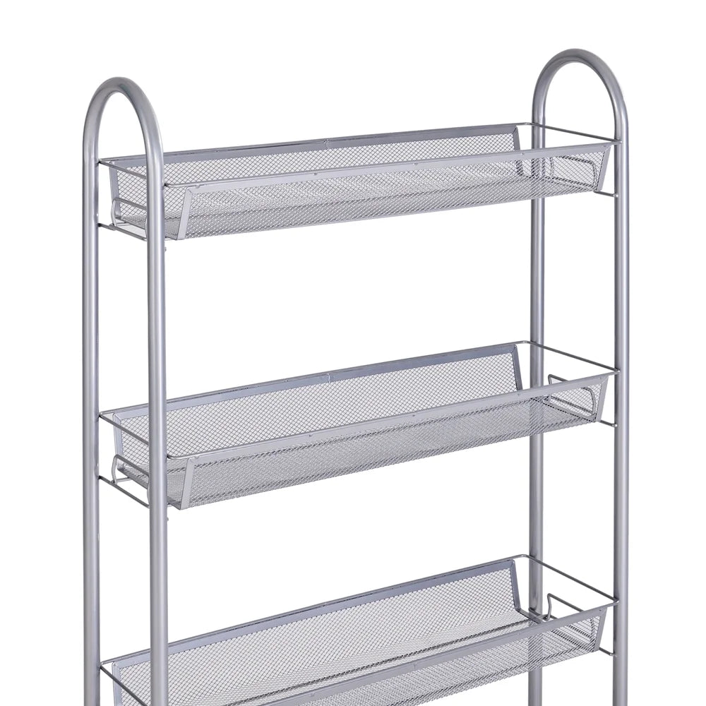 4 Tier Slim Storage Cart Mobile Shelving Unit Organizer Rolling Utility Cart Tower Rack Plastic Stainless Steel Silver M32289