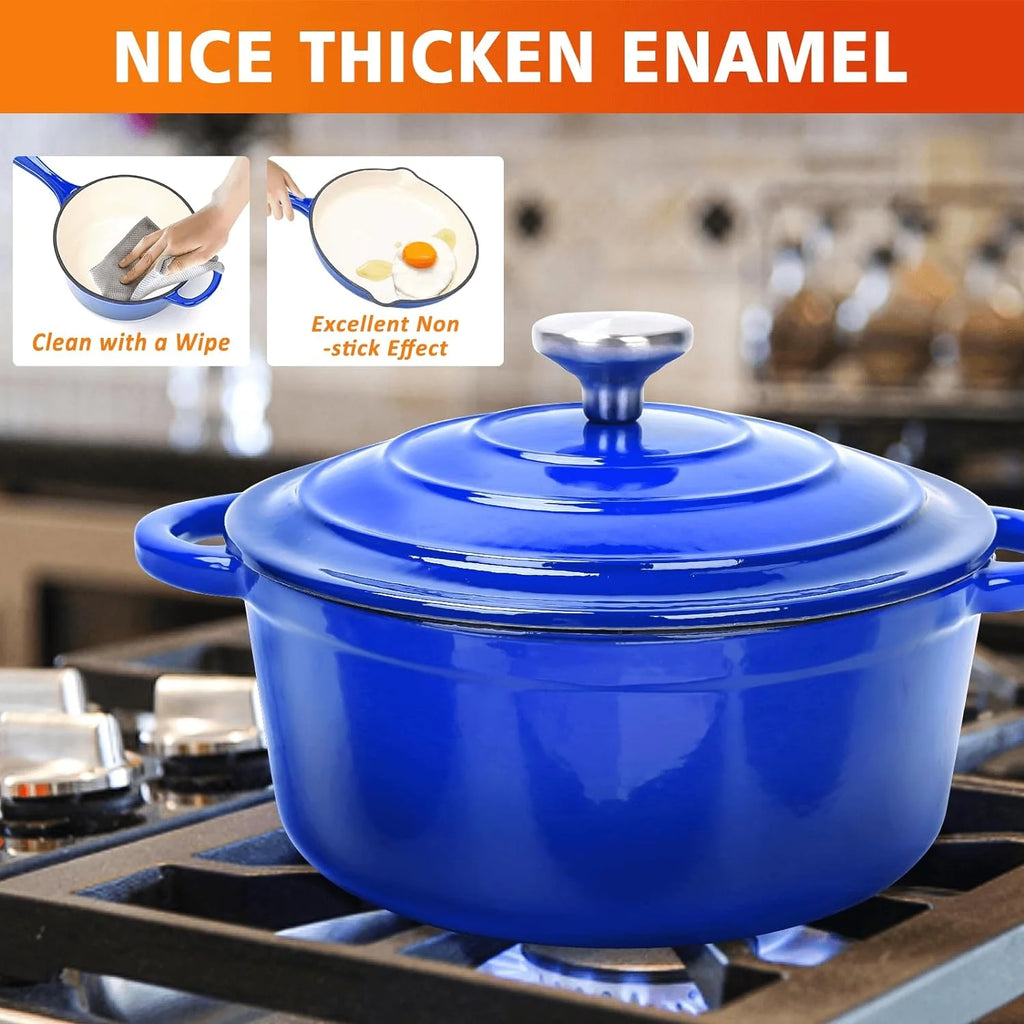 7 Piece Enameled Cast Iron Cookware Set with Ceramic Nonstick Coating X796