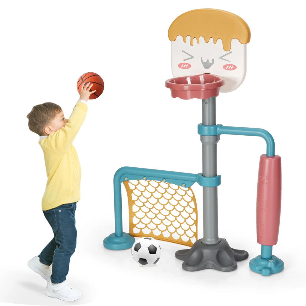 Adjustable Kids Basketball Stand Set Soccer Goal Stand Game Set Indoor Outdoor E330710